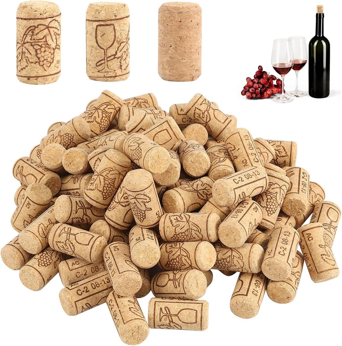 Wijnkurken pack van 100 - 2,2 x 4,2 cm - Natuurlijk kurk - Voor afsluiten van wijnflessen - ShopVlot