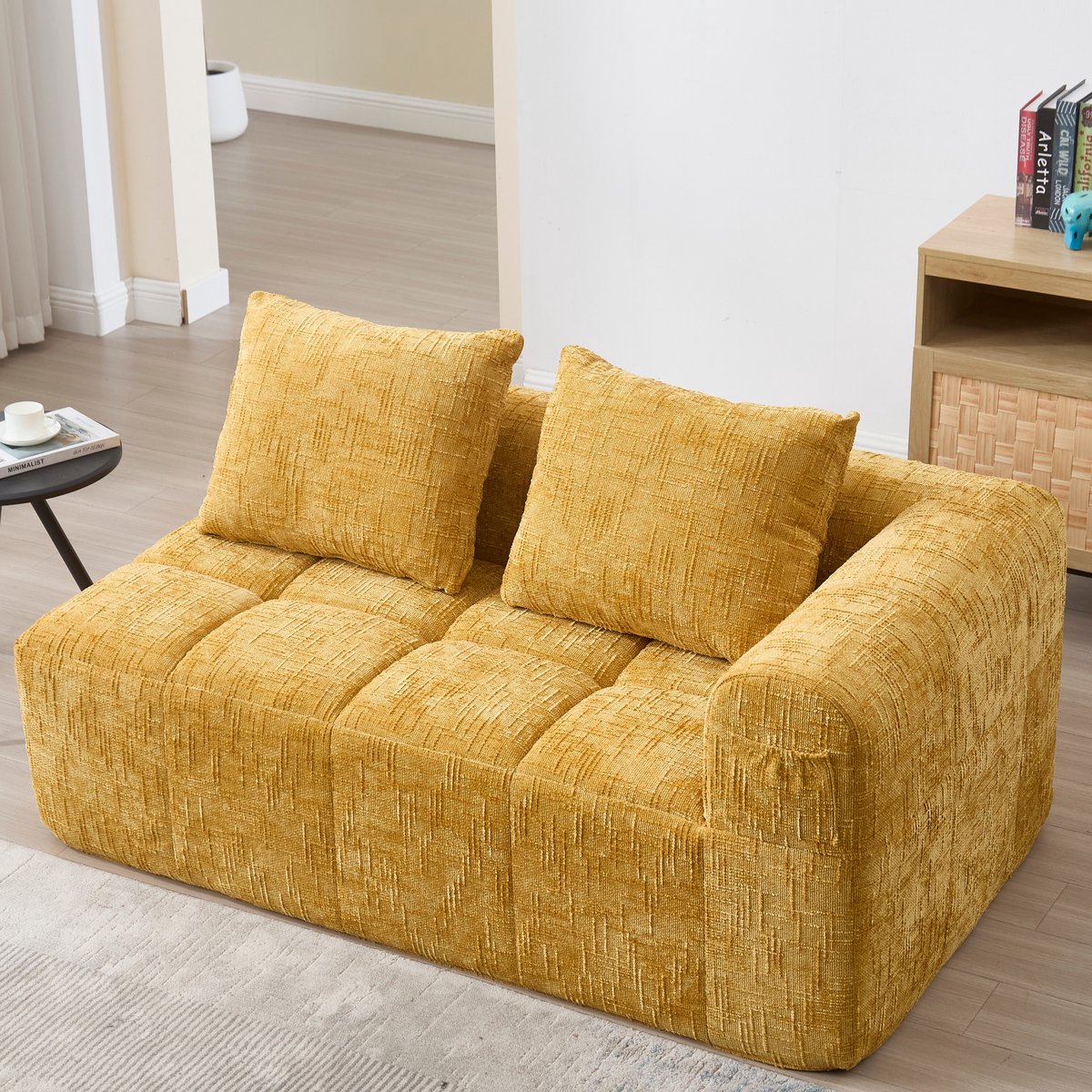 Sweiko Chaise longue - Gestoffeerde bank - Geen montage nodig - Met 2 kussens - Minimalistische stijl - Geel