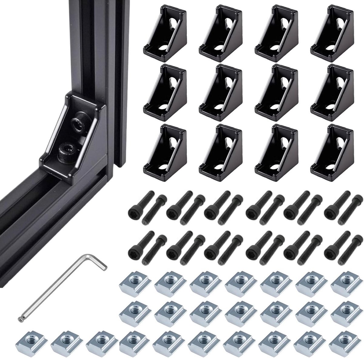 12 Set 2020-serie zwarte aluminium hoekbeugels - 90-graden L-vorm extrusie-connectoren aluminium extrusieprofiel - ShopVlot