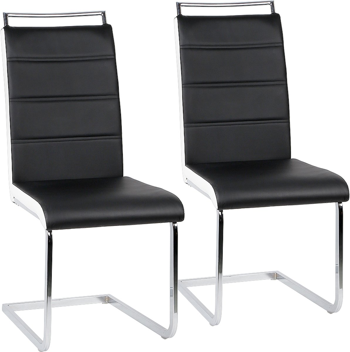 PIPIPOXER Eetkamerstoel - Buisframe Stoel - Set van 2 - Metalen Frame - Industrieel Design - Zwart Zwart+ Wit