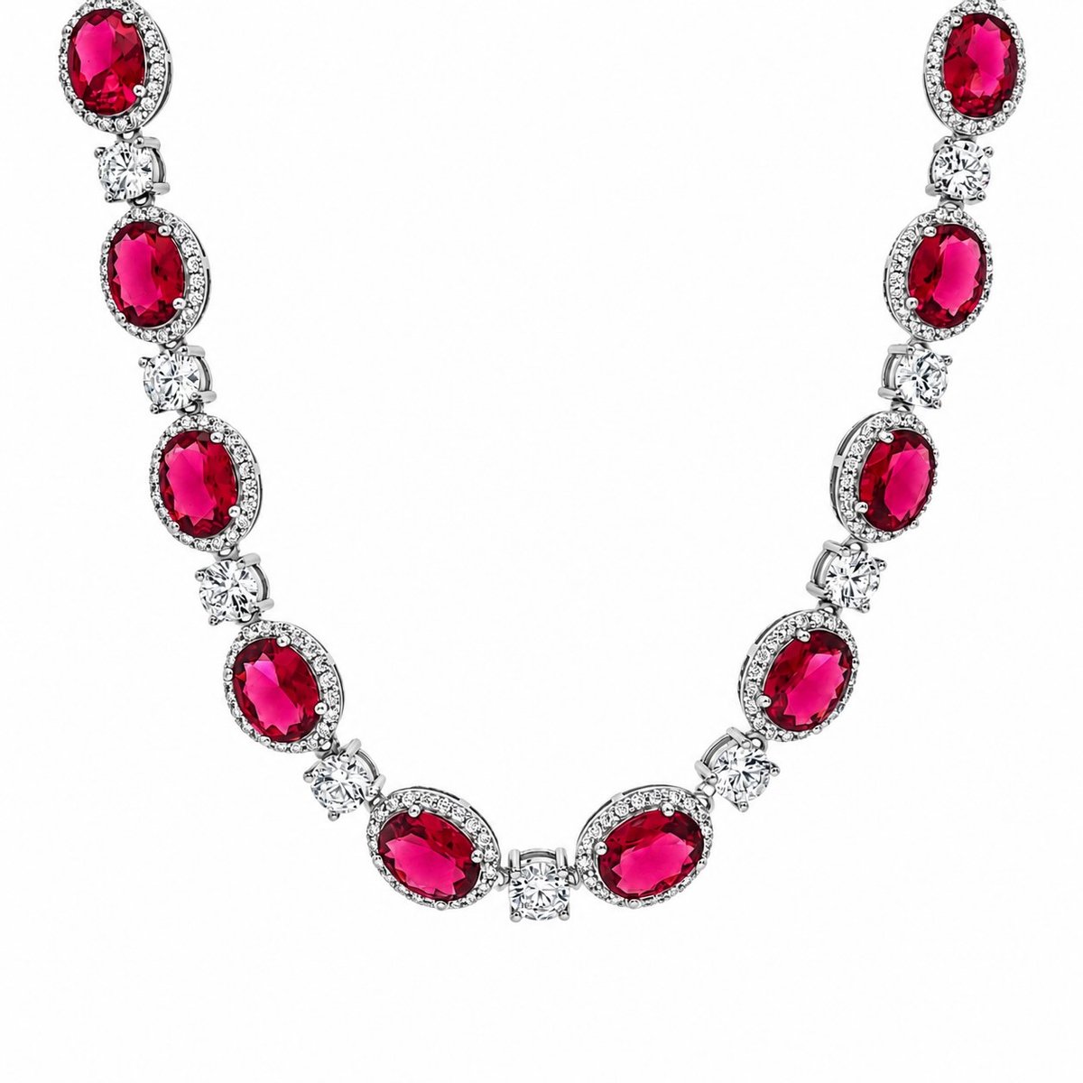 Juwelier Zwartevalk - Zilveren (gerhodineerd) choker ketting met rode zirkonia - 25.302-R/43 cm
