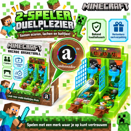 A Ambassador® Minecraft Basketball - Mini Basketbal spel- Arcade - Electronic - 2 spelers - Gezelschap - Automaat - Het grote sinterklaasboek 2025 van Ambassador — afbeelding 4