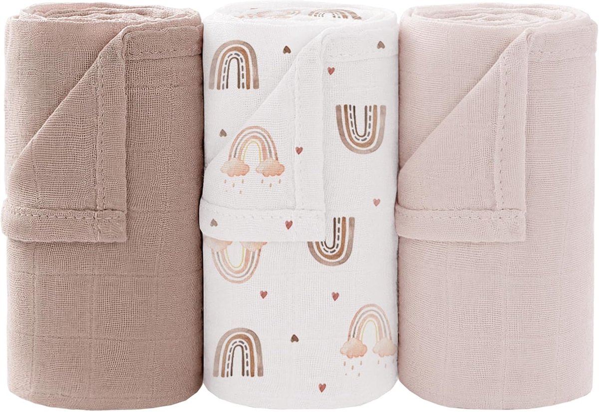 bearmoss Inbakerdeken voor baby's, 3 stuks, bamboe en katoen, 97 x 97 cm, uniseks, voor meisjes en jongens (regenboog) - ShopVlot