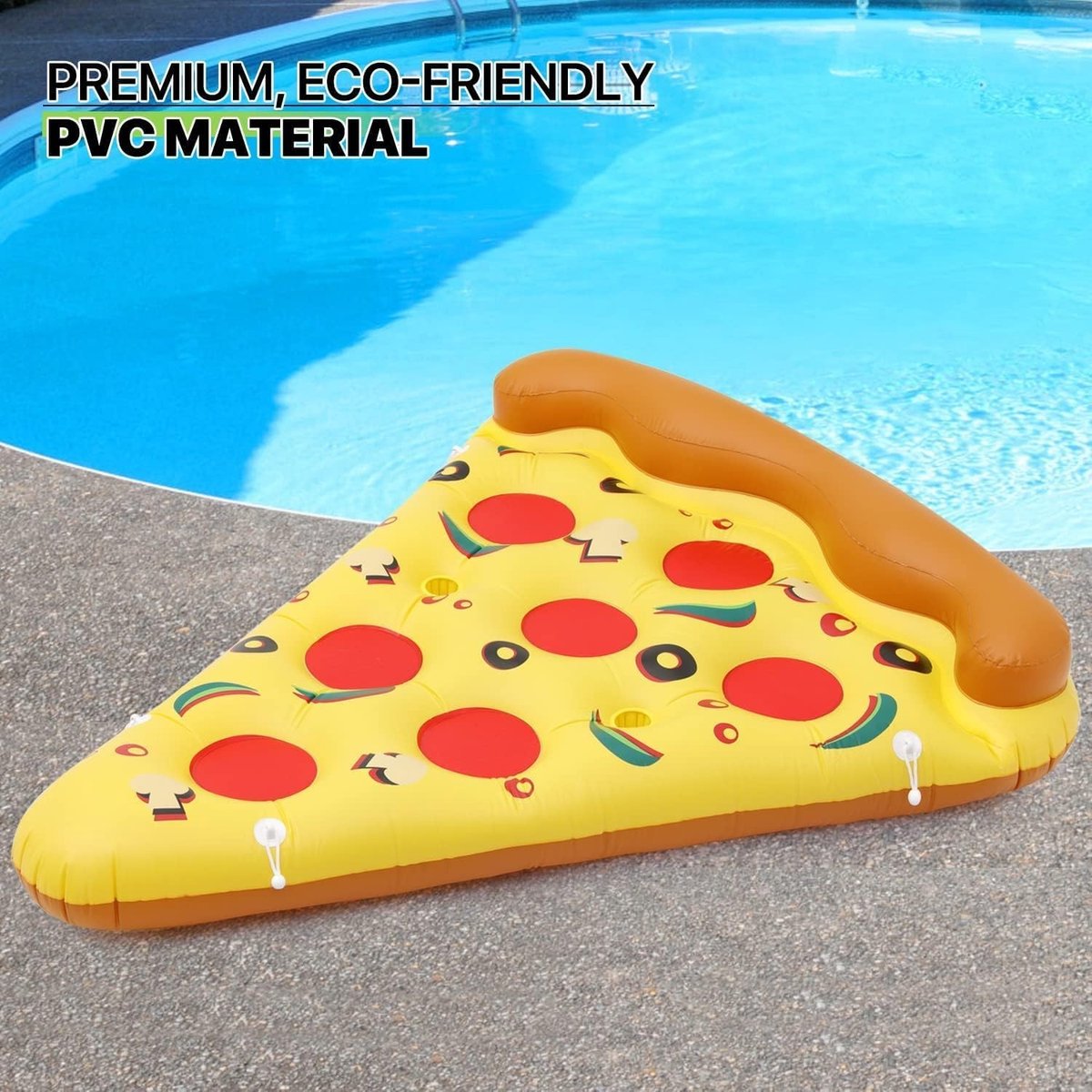 Giant Inflatable Pizza Raft - 180cm x 150cm PVC Zwembad Float, Water Lounger met Bekerhouders en Snelle Inflatie voor Zomerplezier, Strand en Feesten