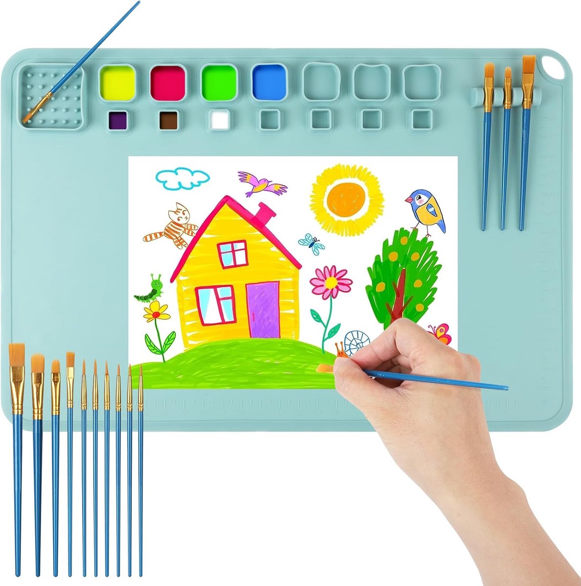 SnelShoppen - Silicone Painting Mat 40 x 60 cm - Niet-Plakkerige Kunst Mat met Beker - Wasbare Silicone Craft Mat voor Schilderen, Creatief Knutselen,
