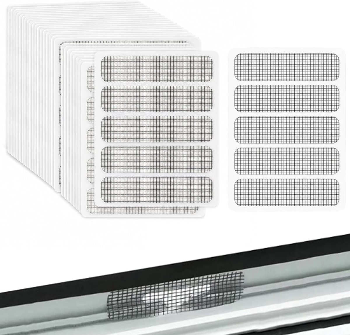 Vliegengaas reparatieset 100 stuks - zelfklevende tape - glasvezelweefsel - bescherming tegen insecten - ShopVlot