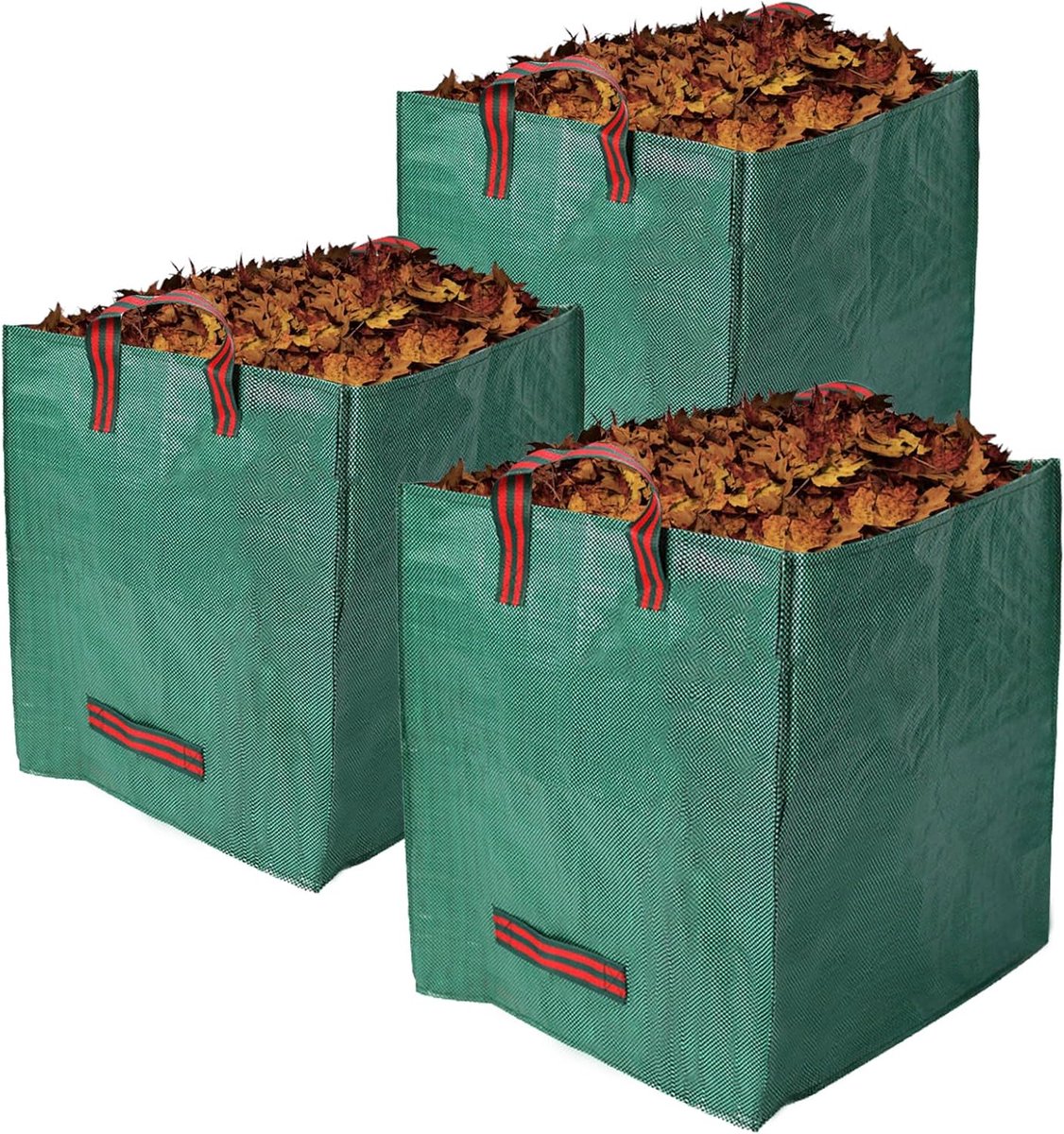 3 stuks tuinzakken, 270 l, opvouwbare bladzak met draaglussen, zelfstande, vierkante tuinafvalzakken voor tuin, gazon, bladeren, hout, groen snijden