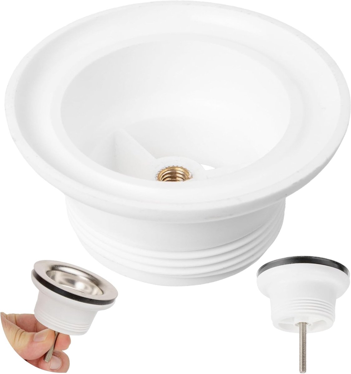 Vervangingsvoet voor gootsteenafvoerset, voor 1 1/2 inch aansluitpijp, PP voet in wit, messing binnendraad, reserveonderdeel gootsteenafvoerset bodem, klepafvoer reparatie gootsteen