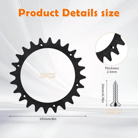 2 stuks robotmaaier spikes voor Worx Landroid S/M, robotmaaier spikes met 14 x schroeven, grasmaaier, robot wielmaat 205 mm, verzonken schroefgaten ontbraamd, voor accessoires off-wielwielen — afbeelding 2