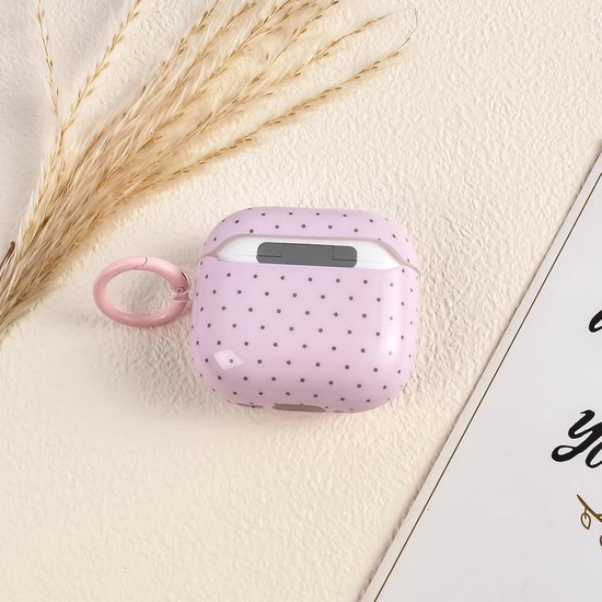 Compatibel met AirPods 4e generatie hoesje met schoonmaakset, schattig mode polka stipjes patroon esthetische strepen design, schokbestendige deur - sleutels zachte hoes - roze — afbeelding 4