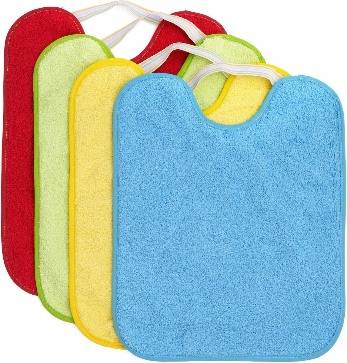 4-pack waterdichte babyslabbetjes met rubberen sluiting 90% katoen 10% polyester met vinylvoering | 4-pack slabbetjes voor baby's jaar