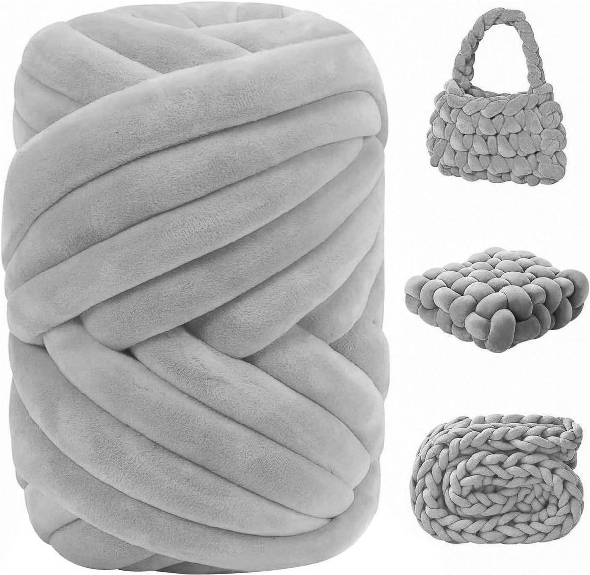 Breigaren, 500 g wol voor handdekens, dikke kluwen, grove wol, voor huisdieren, bed, bank (grijs)