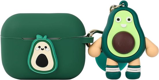 Hoesje compatibel met Apple Airpods Pro 3 beschermende grappige schattige cartoon slanke hoes met pop sleutelhanger (Avocado) — afbeelding 2