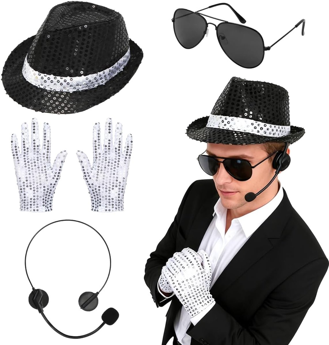 Kostuumaccessoires voor volwassenen, glitterset, heren, carnavalskostuums, geschikt voor carnaval en Halloween