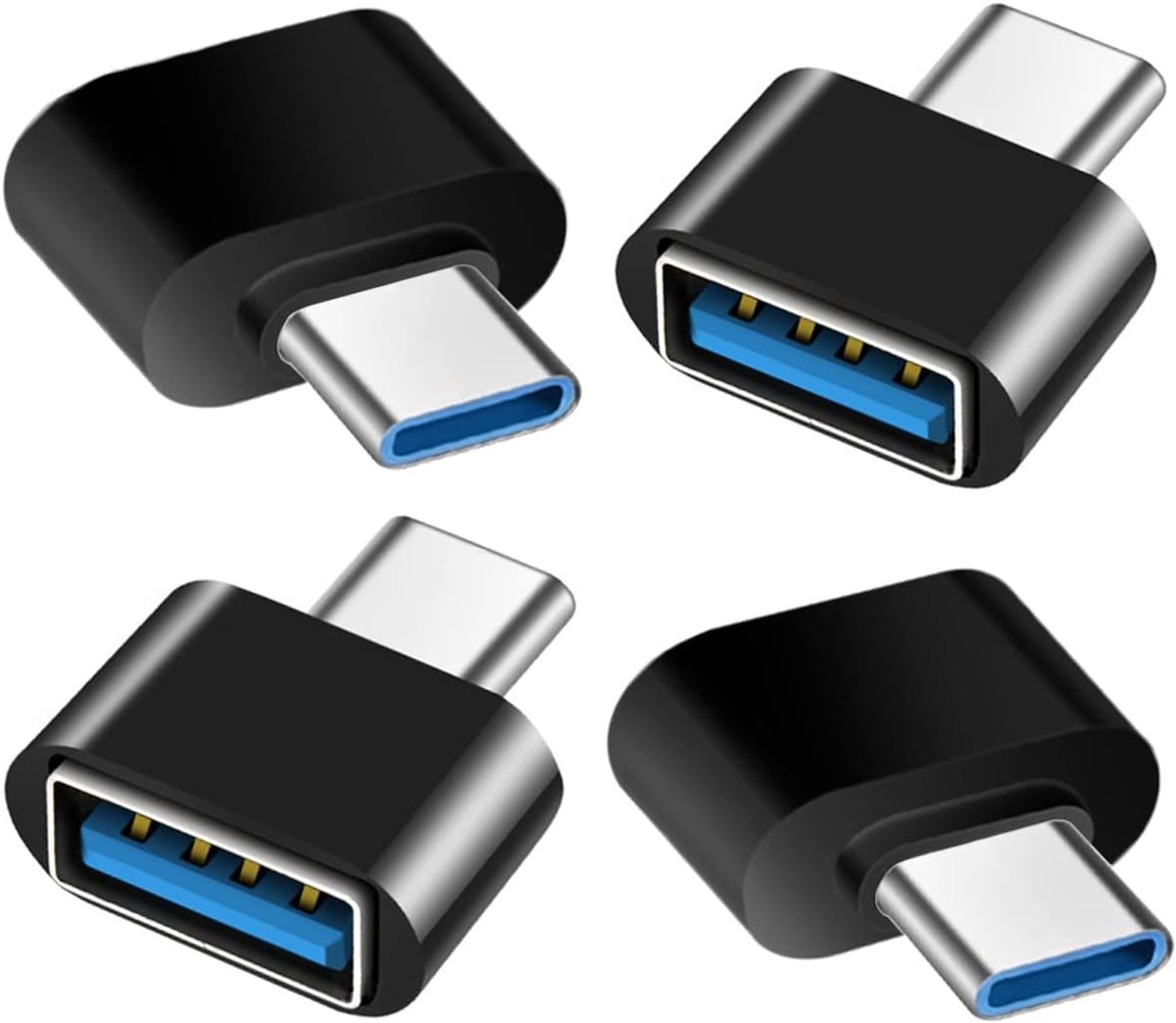 USB C naar USB adapter 4 stuks, USB Type-C naar USB OTG adapter, Compatibel met MacBook iPhone 17/16/15 iPad Samsung Galaxy S25 S24 S23 A56 A16 Type-C Telefoons Tablets en Meer (Zwart)