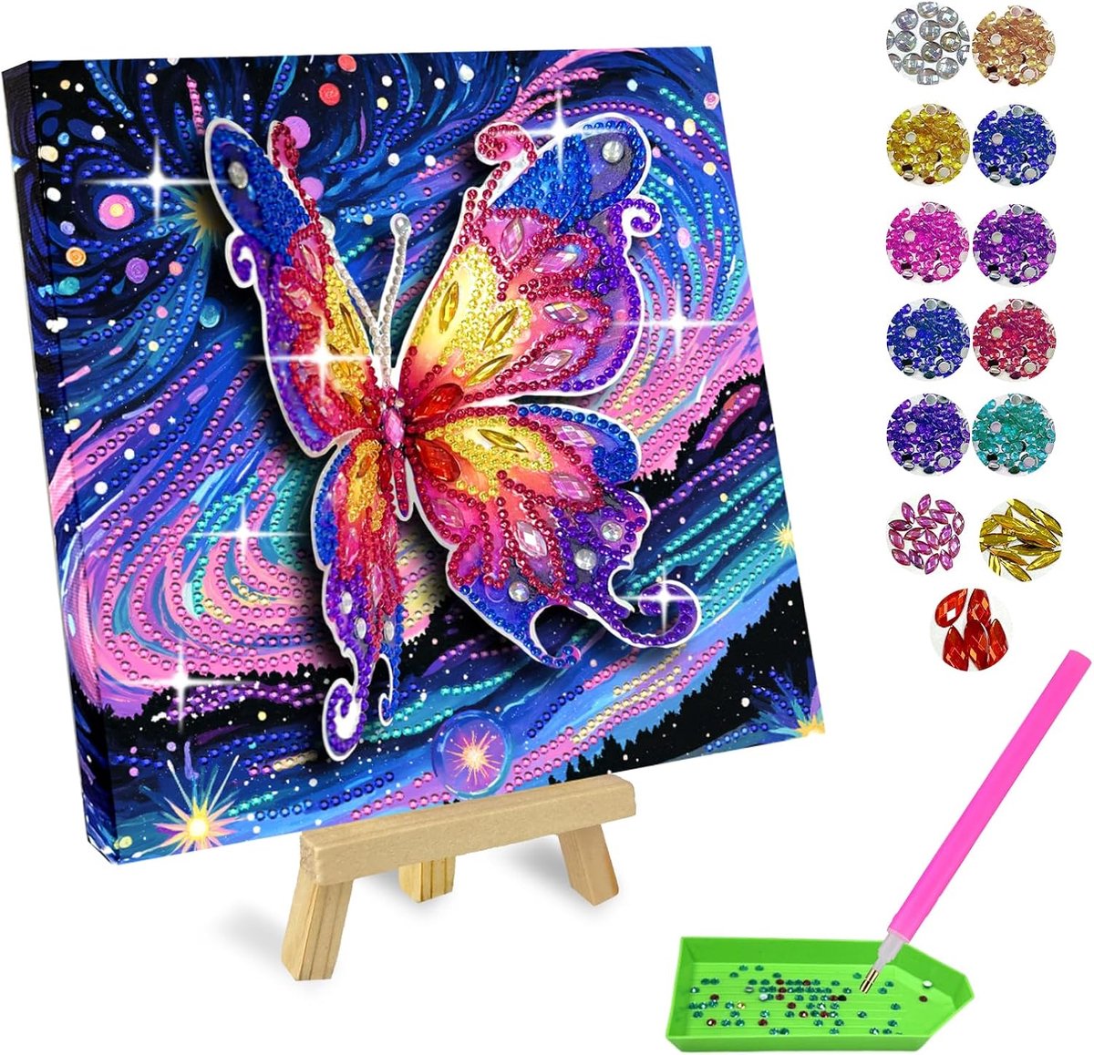 Diamond Painting, Diamantschilderij Complete Set, Vlinder-diamantschilderij, Diamantschilderset, DIY Vlinde Diamant Schilderij Set, Decoratie voor Huis en Muren (Olieverfschilderij)