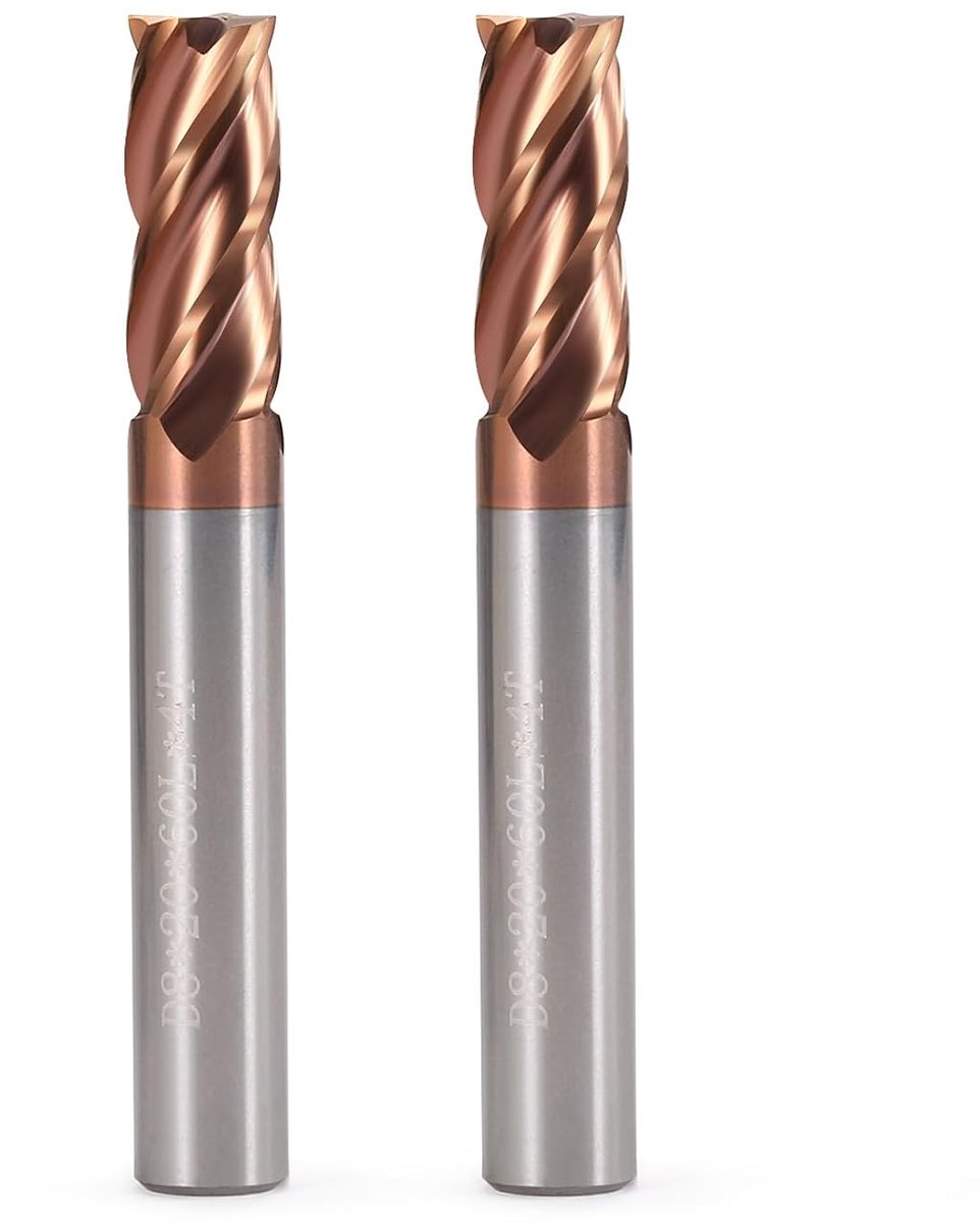 8 mm frees, schachtfrees, hardmetaal, 4 snijkanten, 2 stuks, TiSiN Coat, spiraalfrees, bit VHM, CNC, hardmetalen frees, 55 HRC snijdende schachtfreesset, drill freesbit voor aluminiumlegering, staal