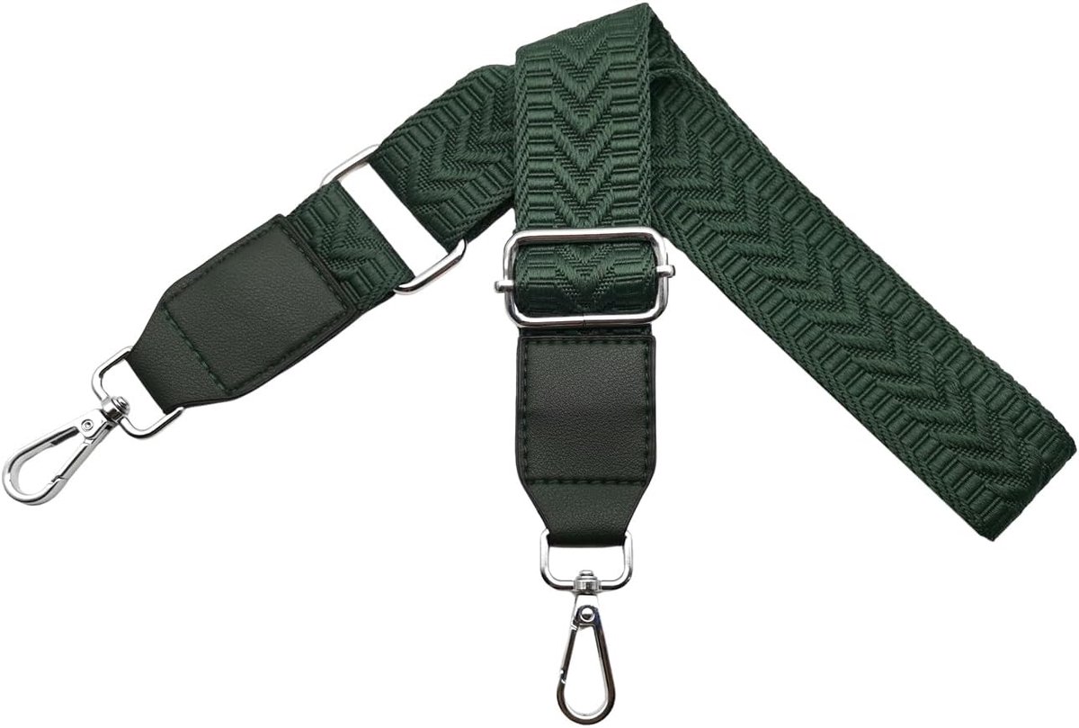 Tassriemen om te wisselen, schouderriem voor tassen, breedte 3,8 cm, met zilveren karabijnhaak, handtasriemen, leren schouderriem voor handtassen dames, schoudertas, donkergroen, U2-22