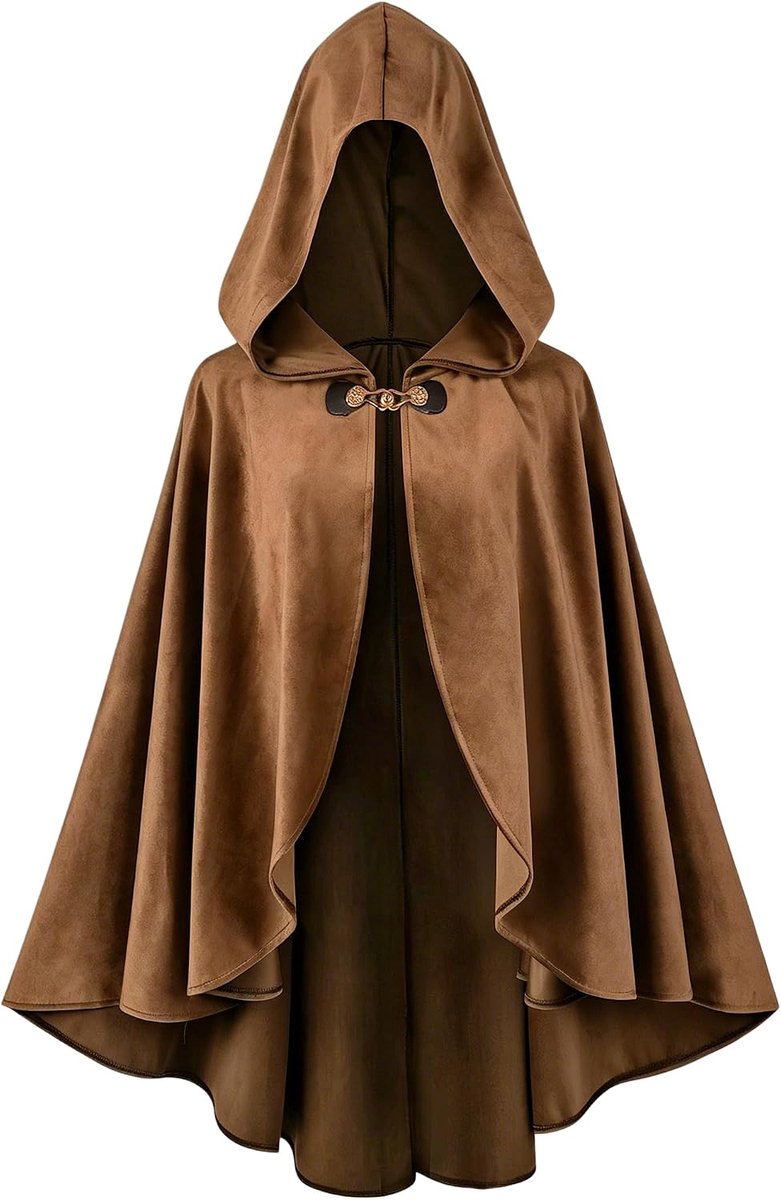 Kasahara Renaissance Cape met capuchon, middeleeuwse kleding, cape voor heren en dames, feeën, heksenmantel, cape voor volwassenen, vampier, Vikingkostuum, Halloween, carnaval, LARP (bruin, 100 cm)
