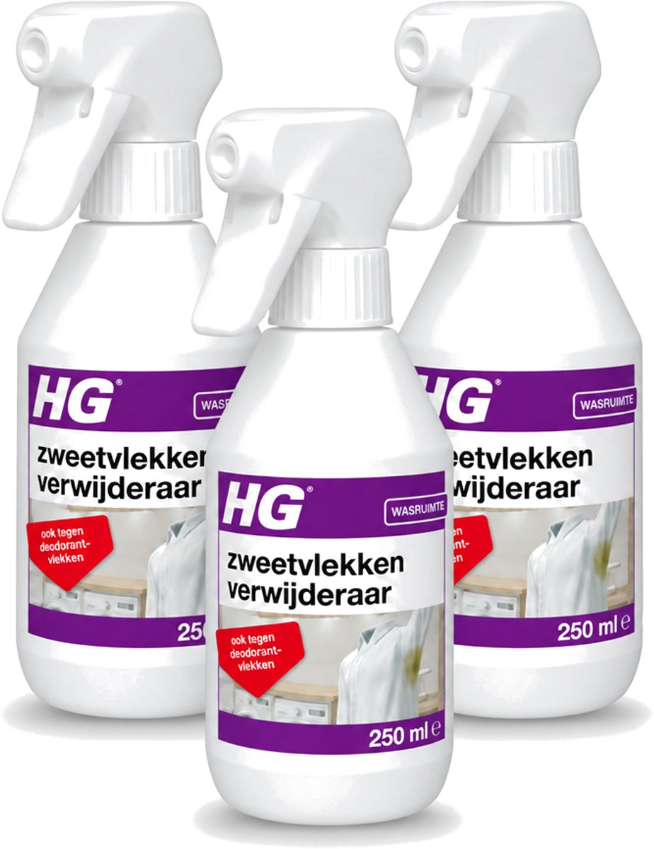 3 x HG - Wasruimte - Zweetvlekkenverwijderaar - Tegen Deodorantvlekken - 250 ml - Voordeelverpakking - 3 stuks