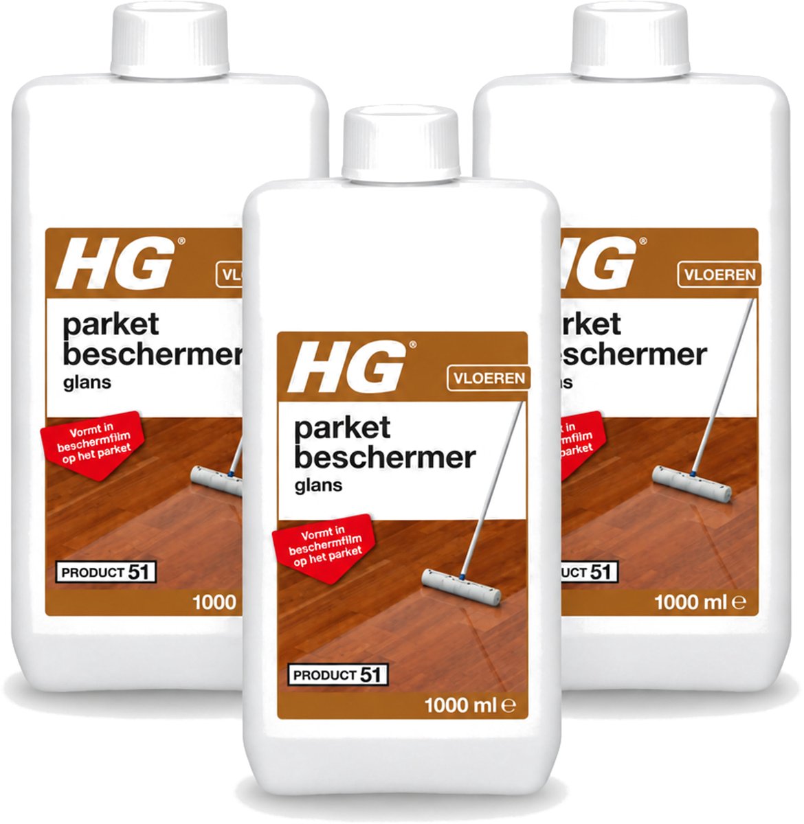 3 x HG - Parket Beschermer Glans - Vloeibare Emulsie - Vormt in Beschermfilm - 1L - Voordeelverpakking - 3 stuks