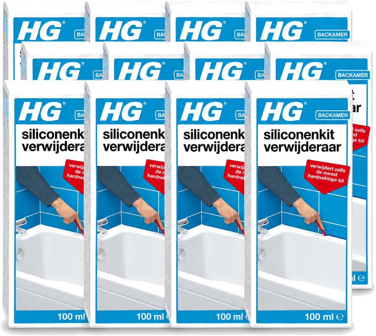 12 x HG - Siliconenkit Verwijderaar - Ook Tegen Hardnekkige Kit - Inclusief Borstel & Spatel - 100 ml - Voordeelverpakking - 12 stuks
