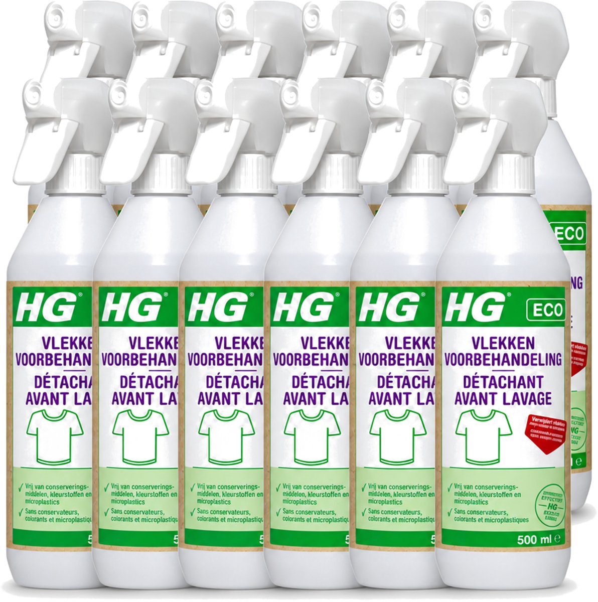 12 x HG ECO - Vlekken Voorbehandeling - Duurzame Vlekkenverwijderaar - 500 ml - Voordeelverpakking - 12 stuks