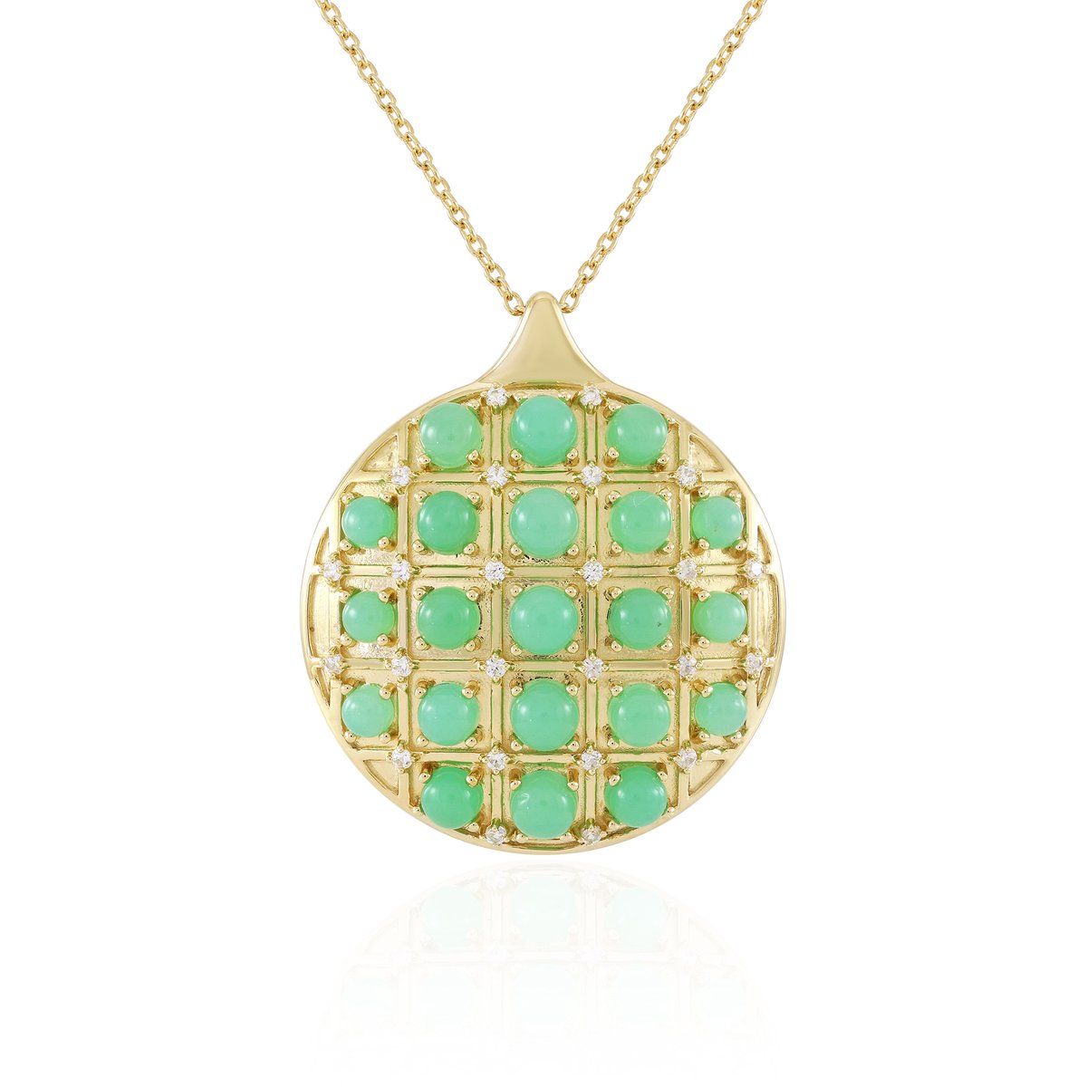 Cavill - Zilveren Ketting - 925 Sterling Zilver Verguld - 4.24 ct Chrysopraas Cabochon Ronde Steentjes - Elegante Halsketting Dames Braziliaans Gems