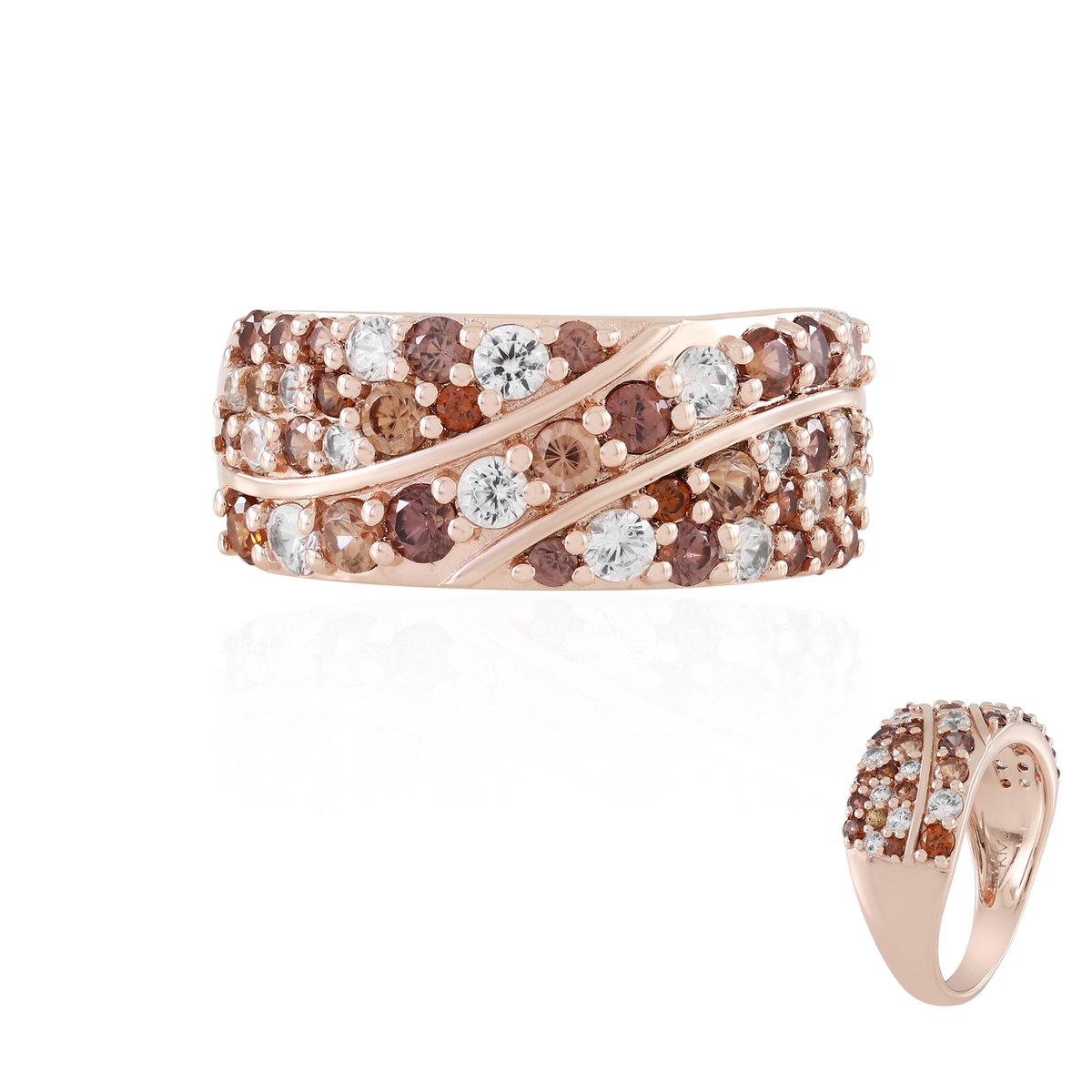 Cavill - Zilveren ring 18K roségoud verguld - 1,595 ct Cambodjaanse Champagne zirkonen - Brede ronde ring - Elegante dames sieraden