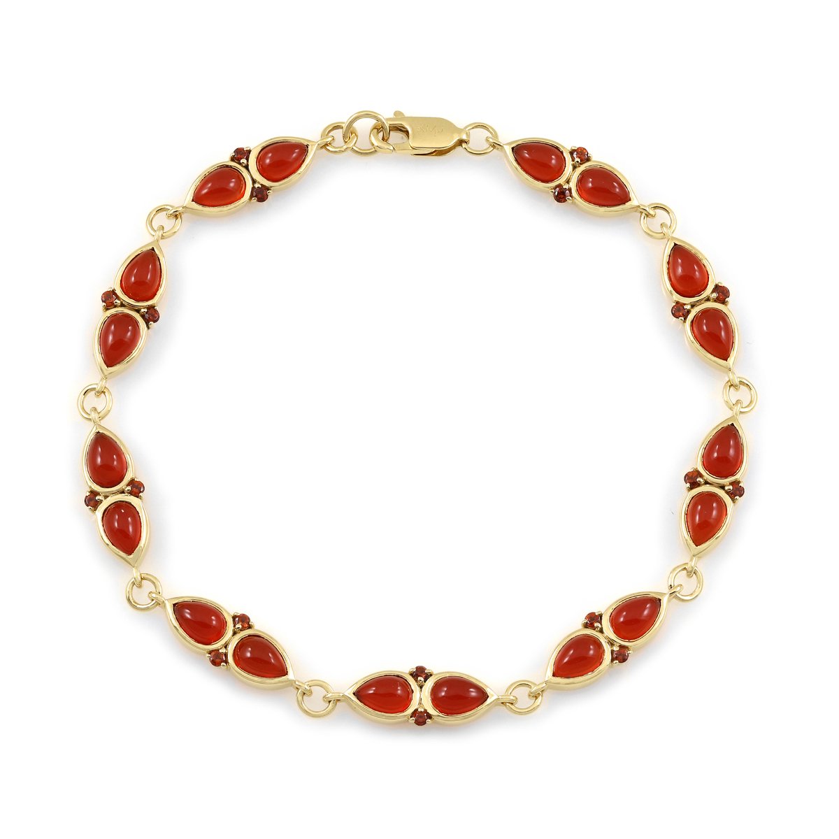 Cavill - Zilveren Armband - 925 Sterling Zilver Verguld - Carneool Peervormig Cabochon 8,1 ct & Indiase Granaten 0,324 ct - Luxe Handgemaakt & Elegant