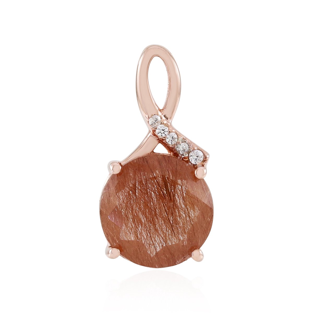 Cavill - Roségoudvergulde Zilveren Hanger - 2,846 ct Koperkleurige Rutielkwarts - Tanzaniaanse Zirkonia Pavé - Elegante Avondhanger Dames