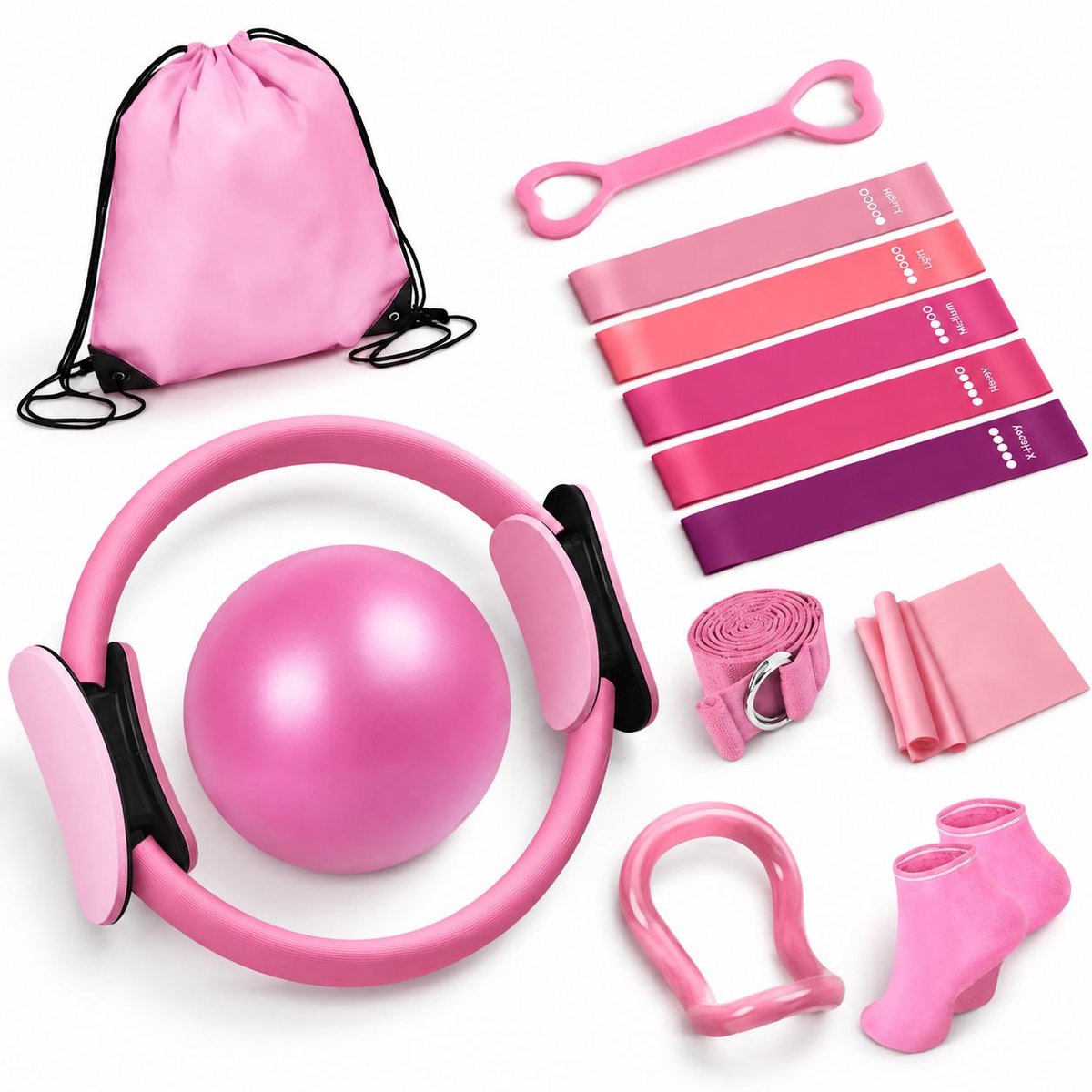 VHV - Pilates uitrustingset - 13 stuks - Pilates-trainingsset - Thuisgymset - Oefenbanden - Weerstand band - Oefenbal - op reis