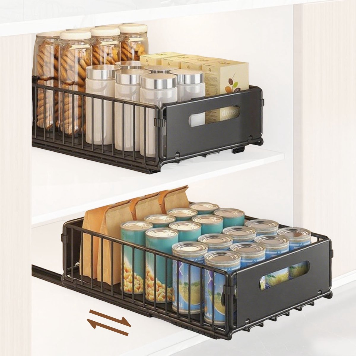Keukenrek 2 Stuks - Uitschuifbaar Kastrek - Opbergrek voor Keukenkast en Gootsteenkast - Lade Organizer voor Kruiden en Keukenspullen - Zwart — cadeau in Cadeau-ideeën - foto 6