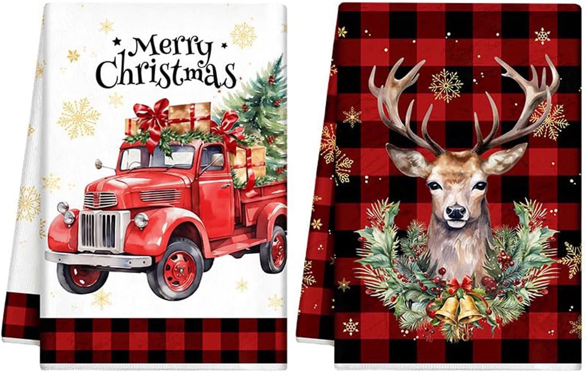 Tea Towels Christmas 2 Pieces Guest Towels Christmas 43 x 66 cm Tea Towel Christmas Day for Kitchen, Bar Decorations - ShopVlot