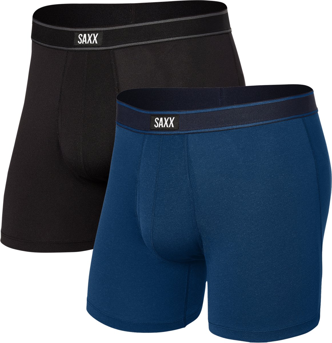 SAXX Heren Boxershort Daytripper Comfort Stretch - 2-Pack - Boxer met BallPark Pouch - Onderbroek Vochtregulerend & Ademend - Zwart/ Blauw - L