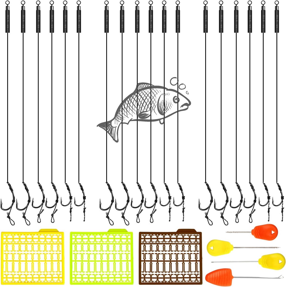 SnelShoppen - Carp Fishing Hooks Haar Rigs Boilie Rig Carp Leader 18Pcs 6# 8# 10# met Tear-bestendig Gevlochten Lijn en Scherpe Haken voor Perfecte Ka