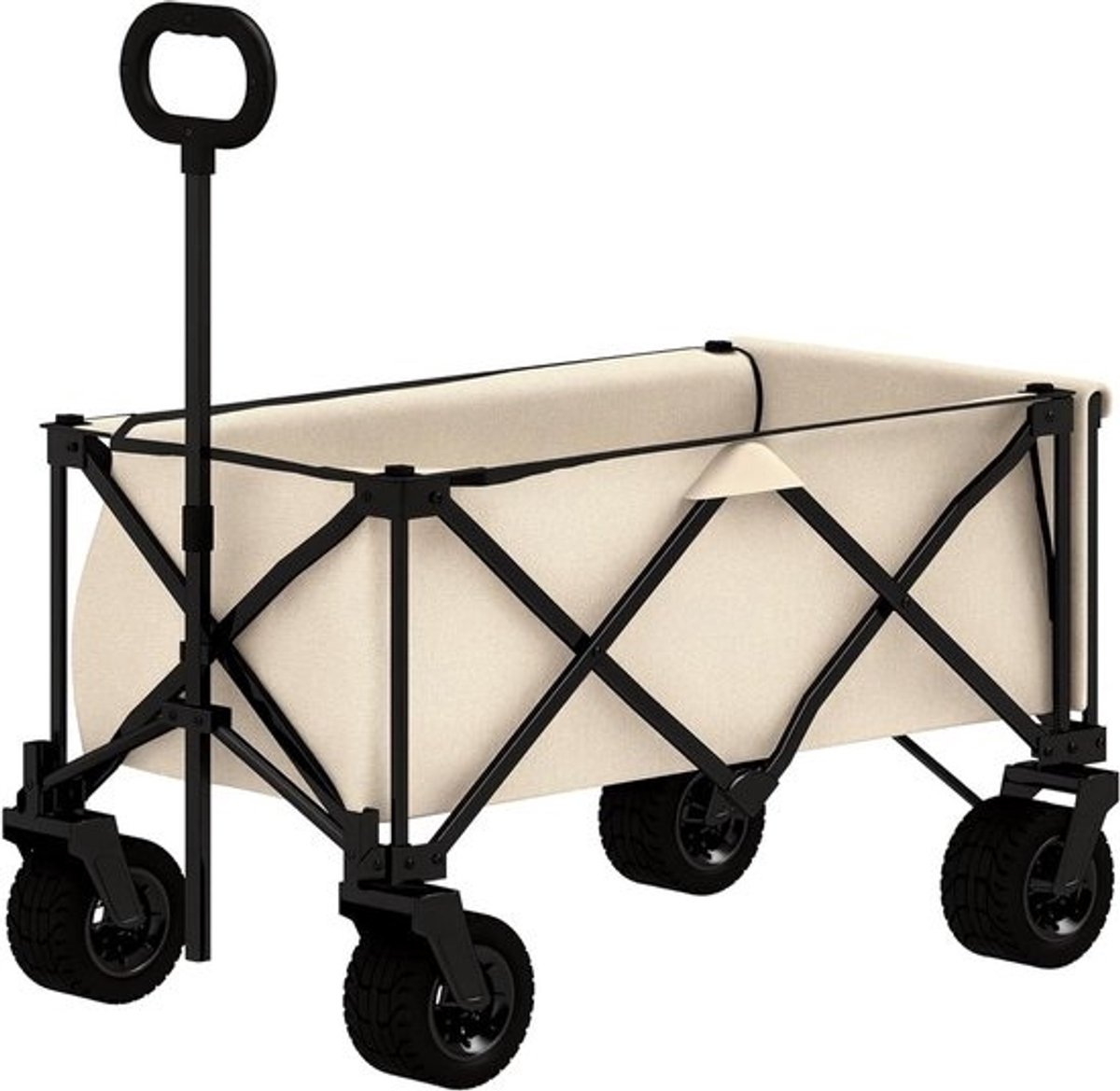Outsunny tuinwagen, belastbaar tot 100 kg, inklapbare transportwagen met uitneembaar zeil, handgreep en wielen, bolderwagen, handwagen en tuinkar, 138 liter, gereedschapswagen voor huis en tuin, beige