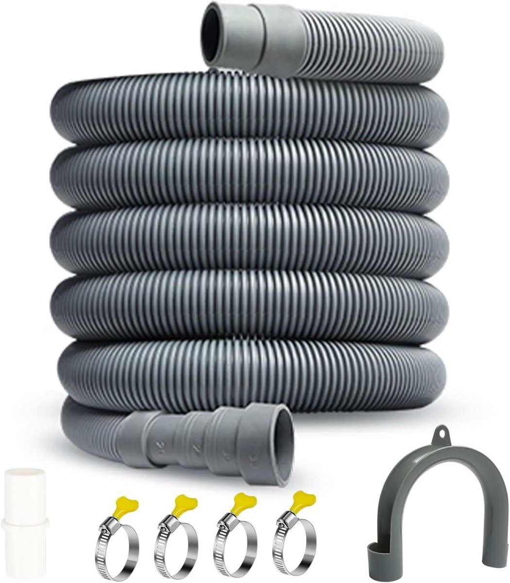 Storystore Drain hose extension, 2 m, universal washing machine hose, extension with bracket, connecting piece and - ShopVlot
