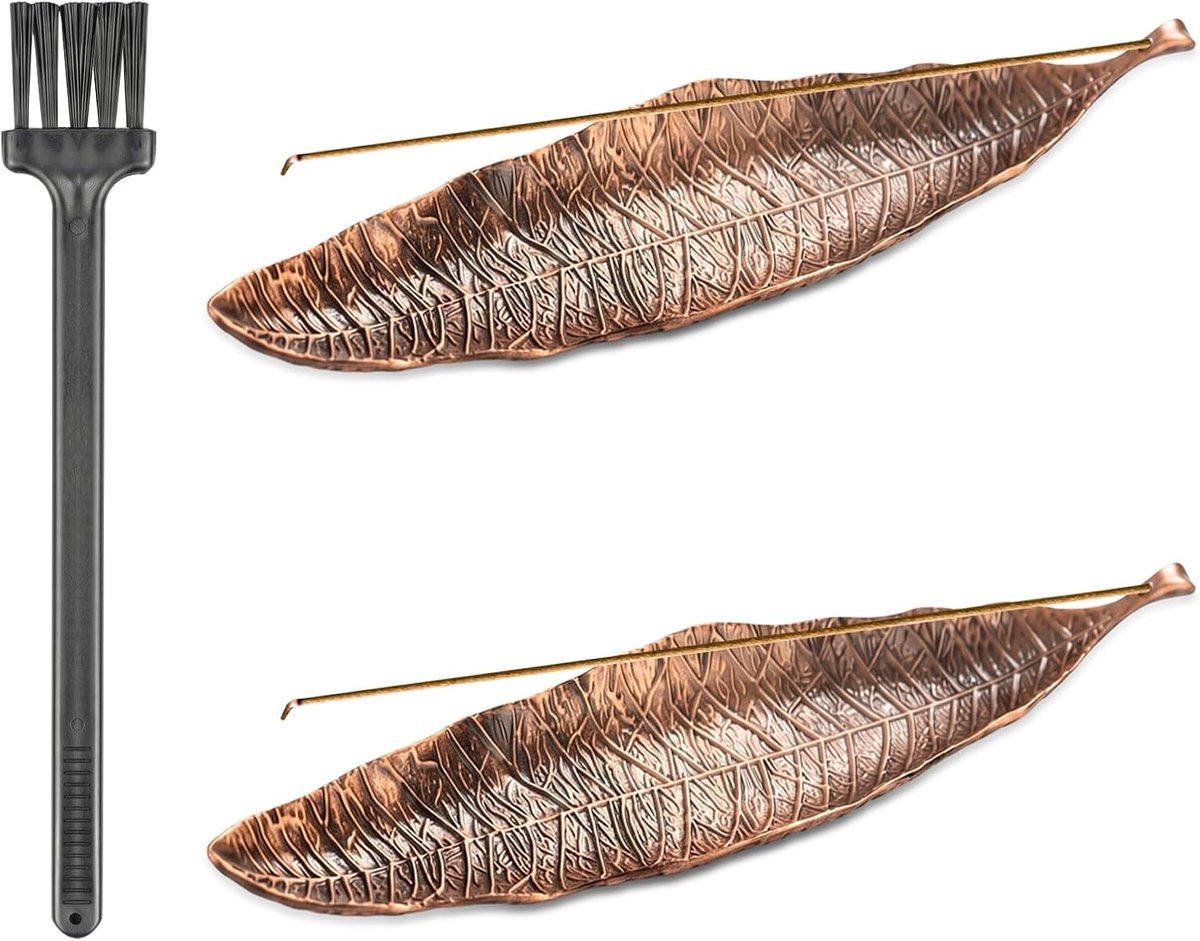 2 stuks bronzen wierookstokjeshouder, metalen bladeren, wierookbrander, asvanger voor rookstokjes en rookkegels - ShopVlot