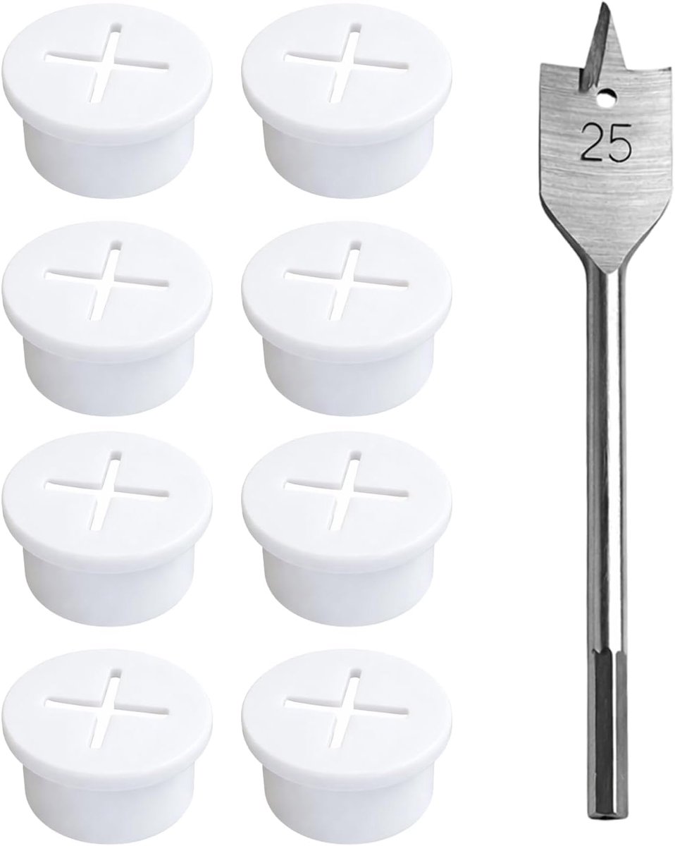 Set van 8 kabeldoorvoer van rubber, 25 mm, witte flexibele kabeldoorvoer voor bureau met meegeleverde montagegaten - ShopVlot