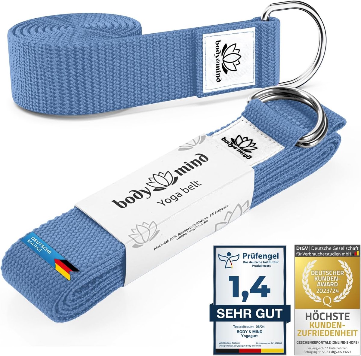 SnelShoppen - Yoga Strap 250 cm - 100% Natuurlijke Katoen - D-ring Sluiting - Ideaal voor Beginners en Geavanceerden - Perfect voor Yoga, Pilates en F