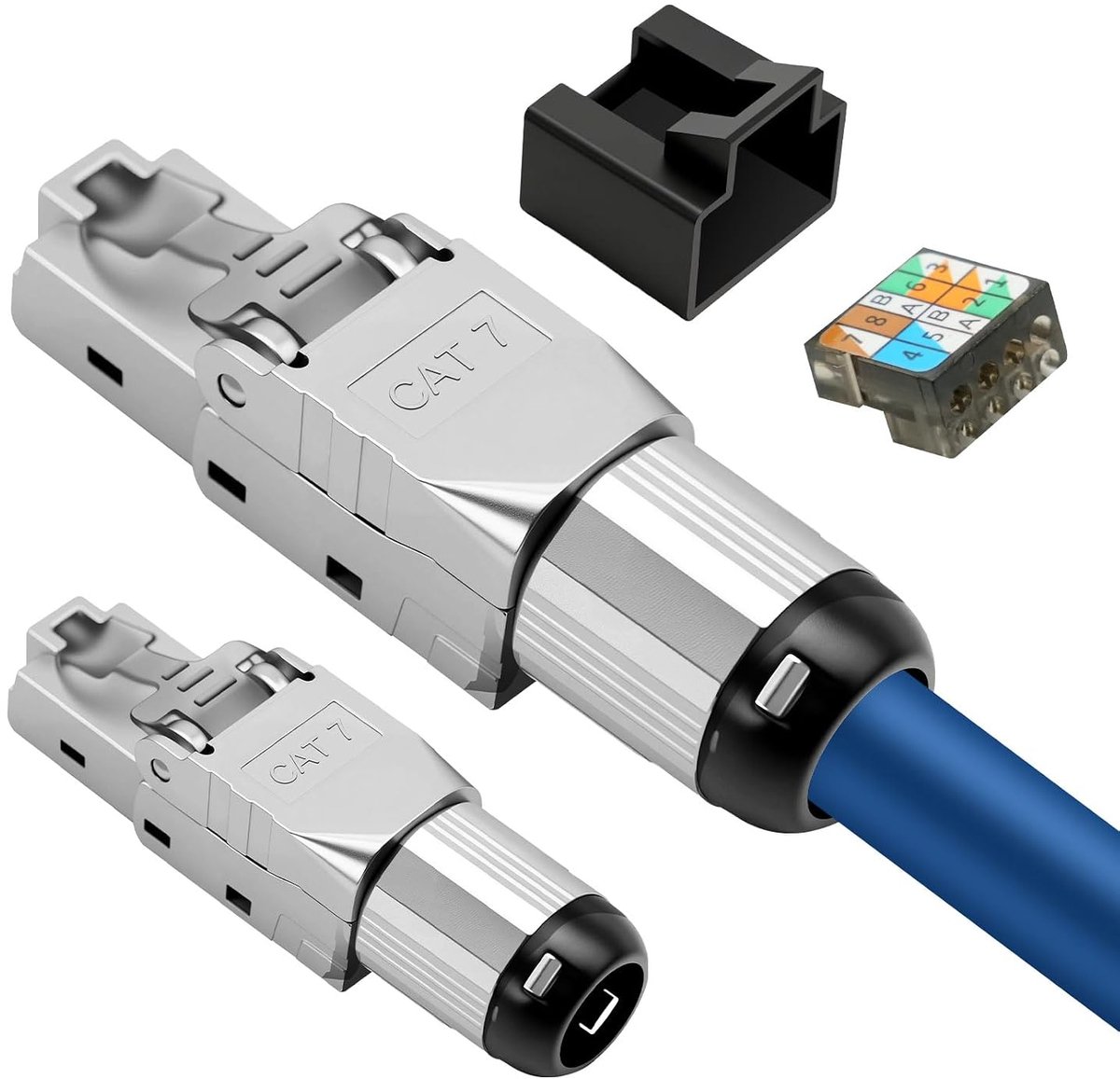Image of 10Gbps, CAT7 RJ45 plug, LSA, shielded, no installation cable/patch cable tools, CAT 7 network plug with protective - ShopVlot