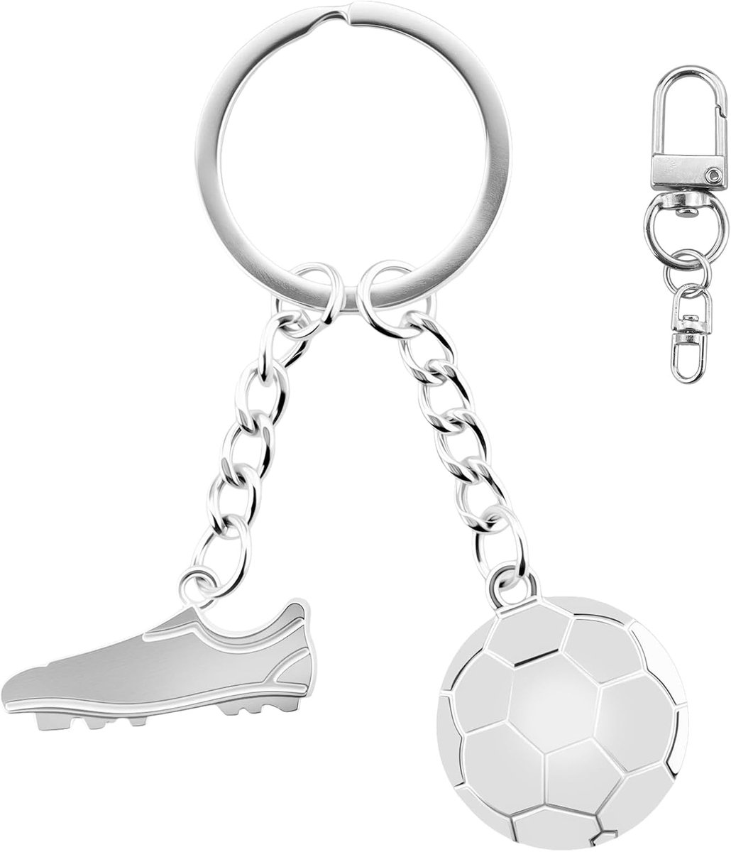 Football Keychain, Metal Football Fan Keychain, Silver Flat Football Pendant for Football Training, Birthday Parties - ShopVlot