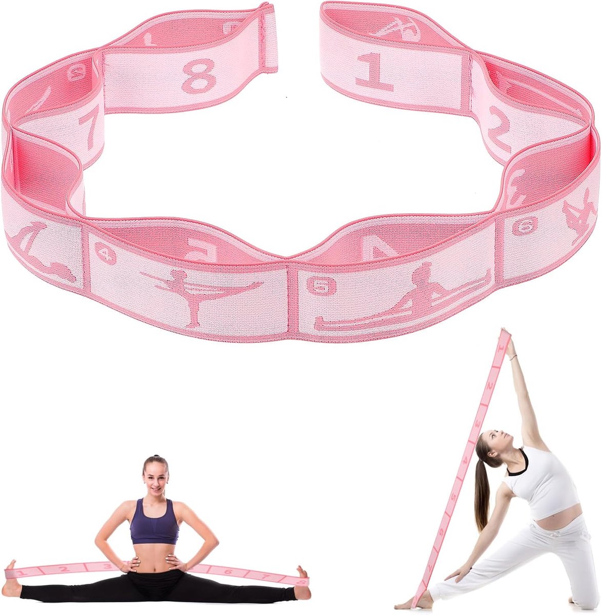 SnelShoppen - Yoga Stretch Band met 8 Loops, Hoog Elastische Fitness Bands, Geschikt voor Yoga, Gymnastiek en Stretching, Lichtgewicht en Draagbaar