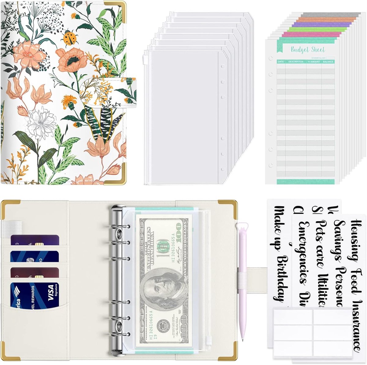 Budget Binder with Zipper Envelopes A6 Money Saving Ring Binder Money Envelopes Budgeting PU Leather Budget Planner - ShopVlot