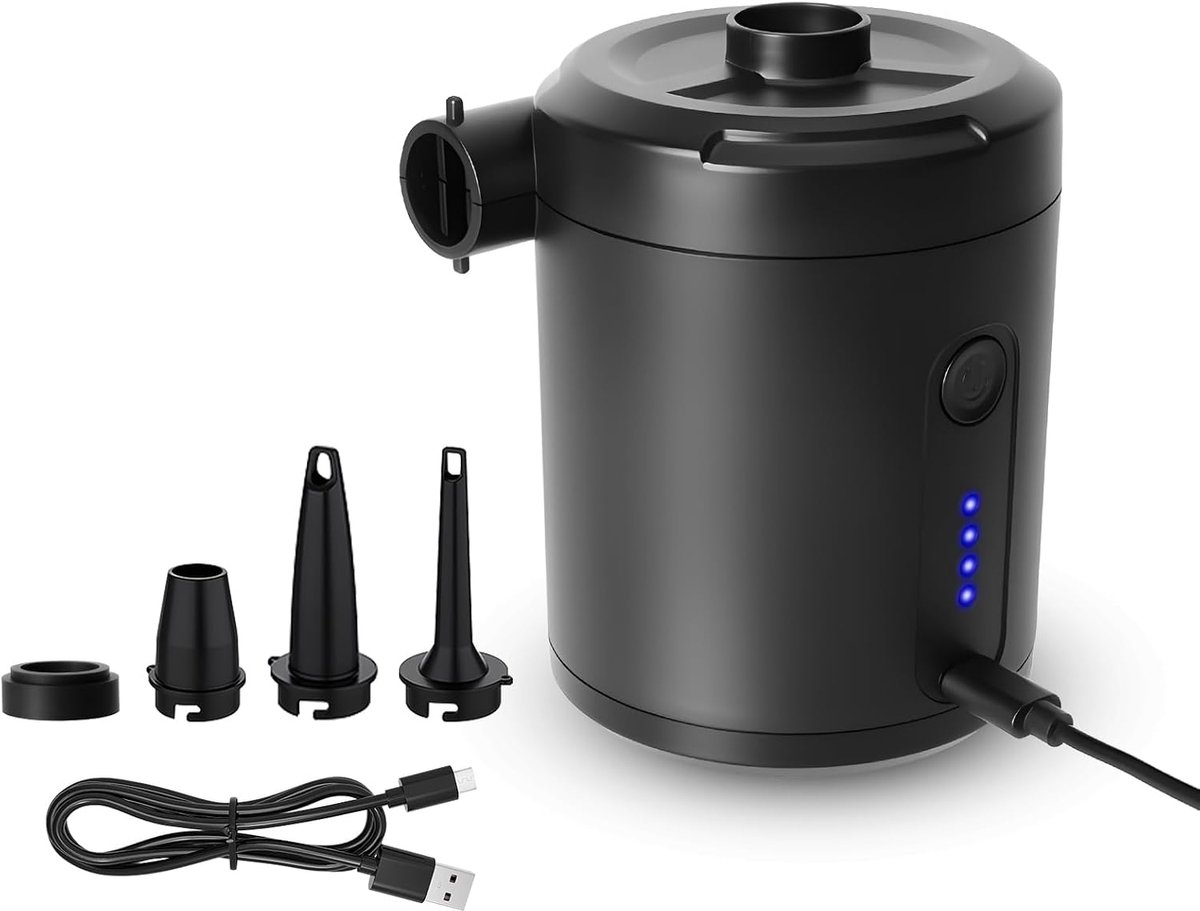 Elektrische luchtpomp, elektrische luchtpomp voor matras, opblaasbare oplaadbare draagbare vacuümpomp, kleine pomp met 4 luchtjets, opslag voor camping, buiten, luchtbed
