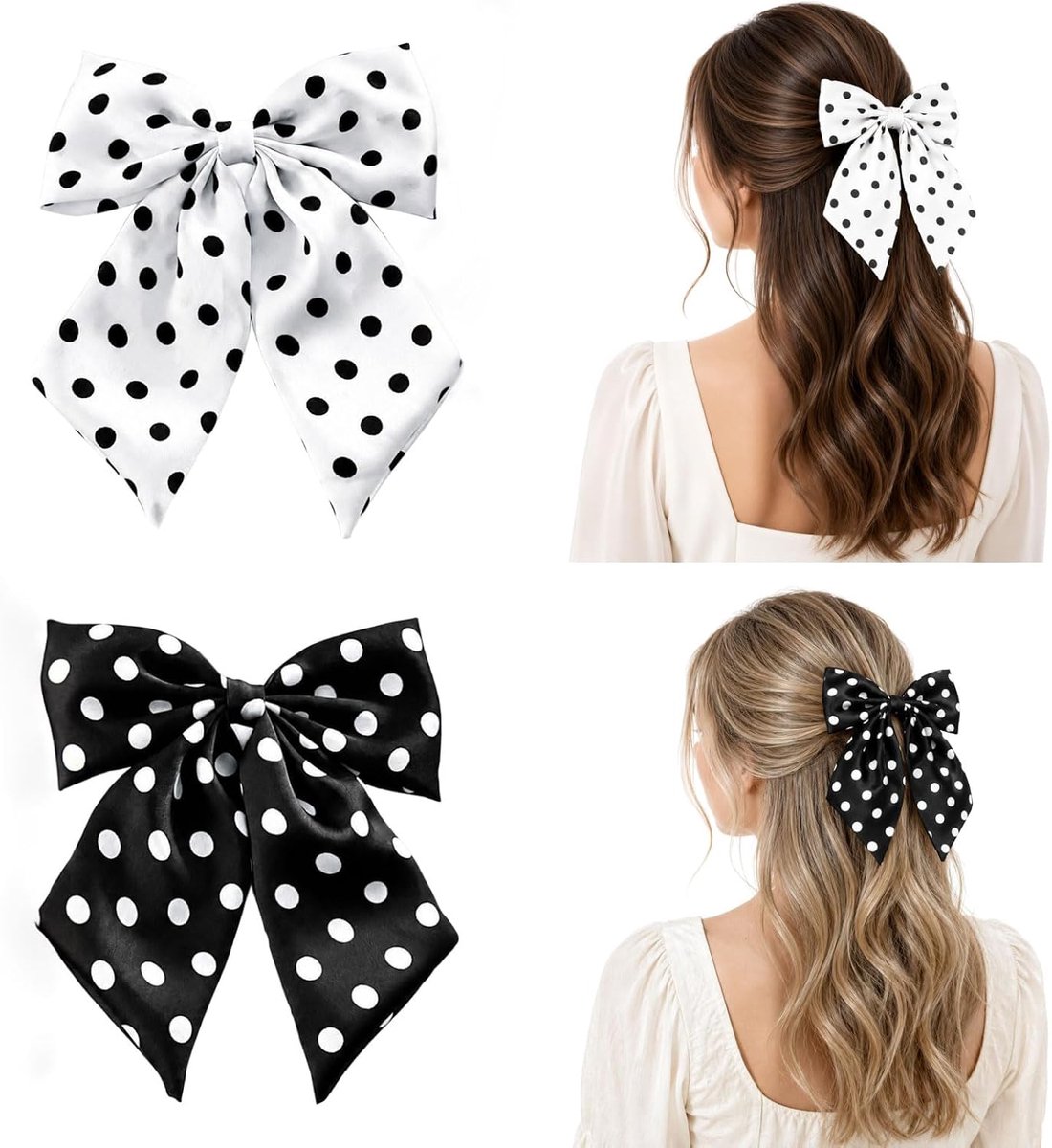 2 stuks gestippelde haarstrikken voor dames, zijdezachte satijnen haarstrikken voor meisjes, schattige strikclips, haaraccessoires voor dames, modieuze accessoires
