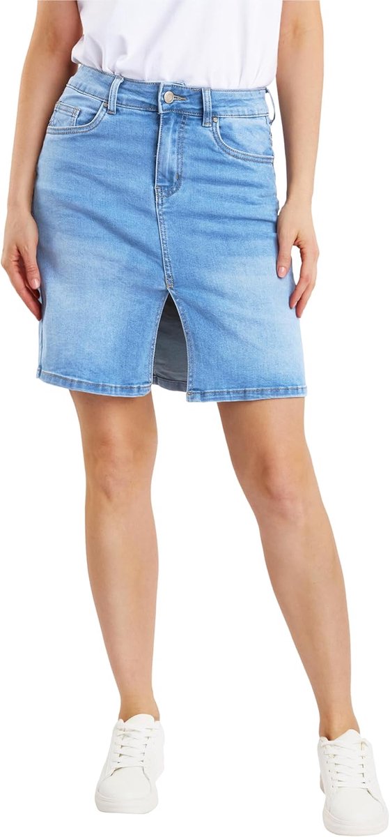 Dames jeans rok med split kort stretch