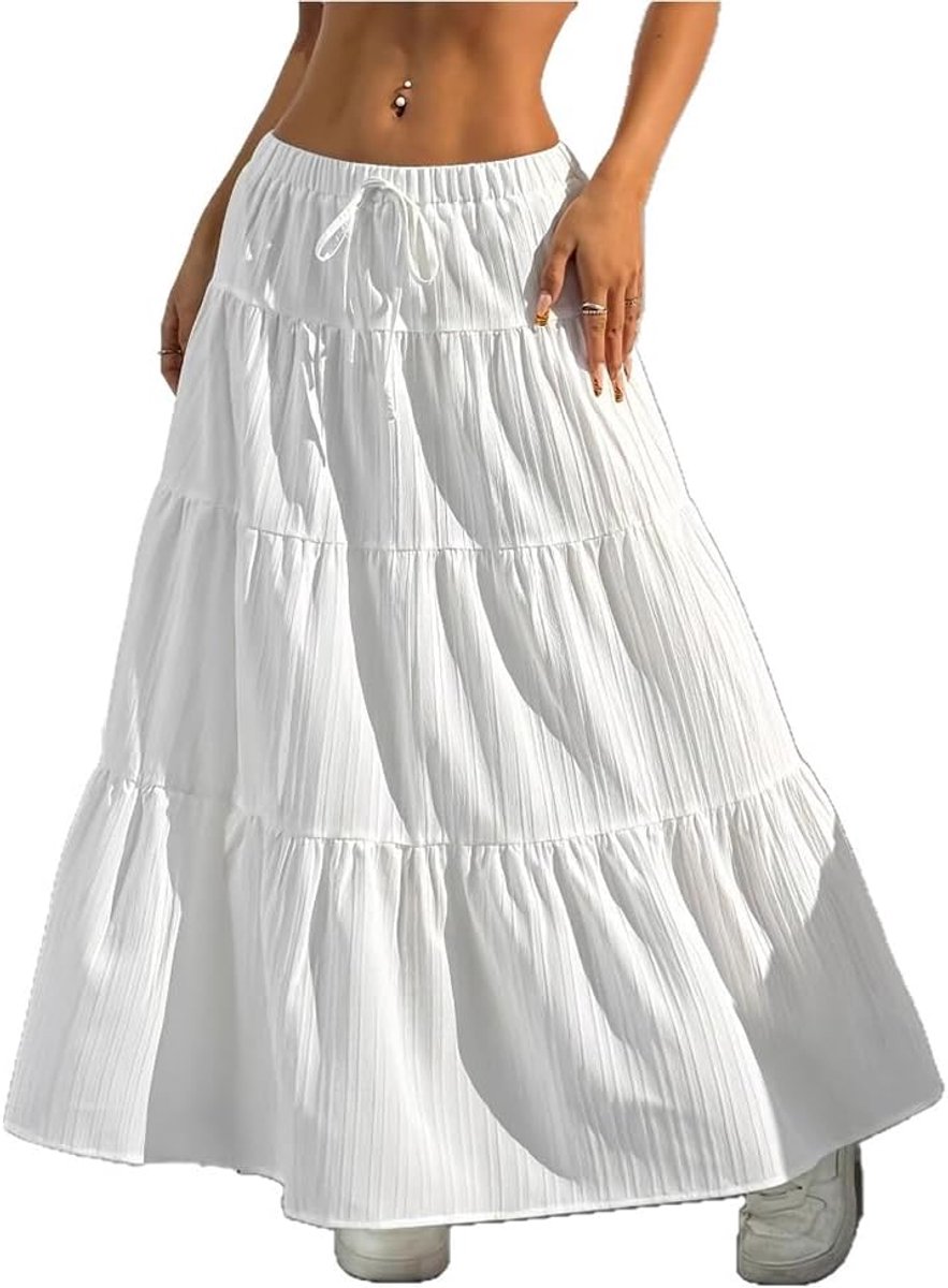 Damesrok voor de zomer, elegant, hoge taille, elastisch, Boheemse lijn, casual, maxi-rok voor werk, strand, vakantie