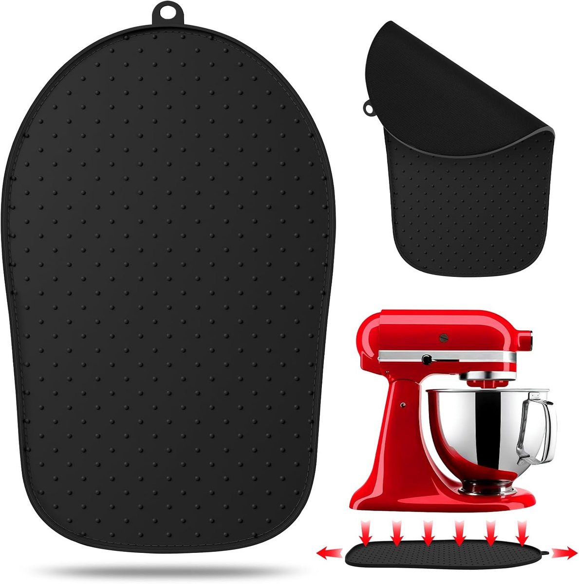 Glijmat voor mixer, accessoires, siliconen glijplaat, antislip onderlegger voor keukenmixer, geschikt voor keukenmixer, siliconen inzetstuk, zwart